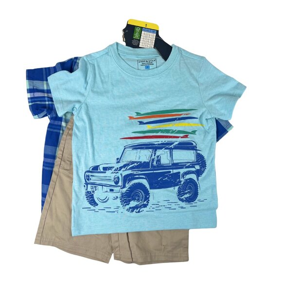ANDY & EVAN Kids' 3-Piece Outfit Set | Button-Down, Tee & Cargo Shorts - Picture 6 of 9